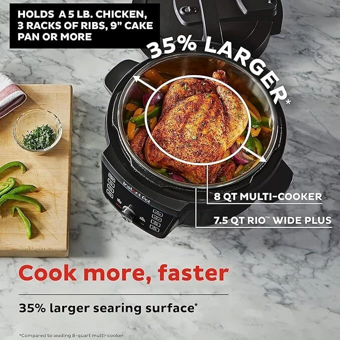 Instant Pot RIO Wide Plus,7.5 夸脱 35% 大烹饪表面,9 合 1 — 第 4/4 张图片