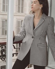 NWT Other Stories Hourglass Houndtooth Black Fitted Check Blazer Jacket US 6 M