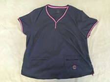 Koi Lite Scrub Top 3X Grey Slim Fit Womens Pink Trim