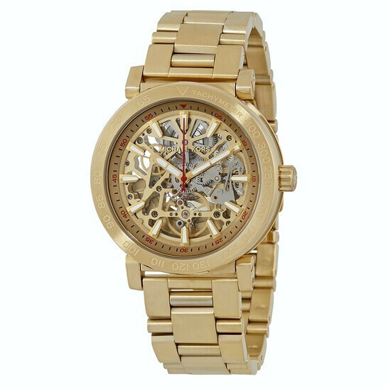 NEW MICHAEL KORS HALO GOLD TONE SKELETON DIAL AUTOMATIC S/STEEL MEN WATCH-MK9035 NEW MICHAEL KORS HALO GOLD TONE SKELETON DIAL AUTOMATIC S/STEEL MEN WATCH-MK9035