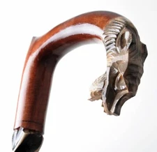 Hand carved wooden Walking sticks or Cane Wood Staff HANDMADE  - GREY WOLF - HQ