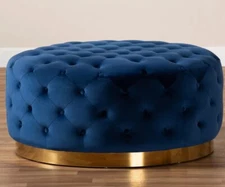 Baxton Studio Sasha Royal Blue Velvet Upholstered Gold Finished Cocktail Ottoman