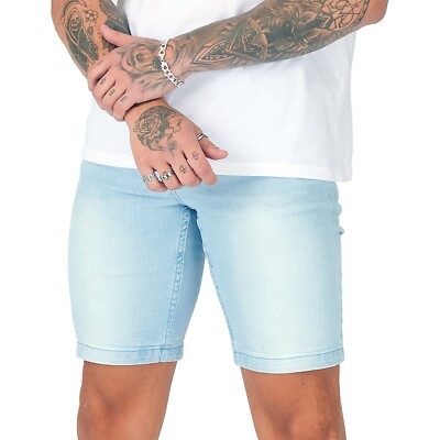 Herren Denim Shorts hellblau waschen Sommerjeans halbe Hose Baumwolle Strandhose UK