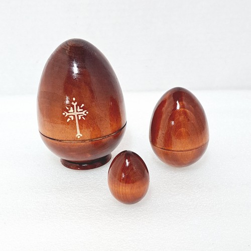 Vintage Russian Orthodox Mary And Jesus Lacquered Wooden Nesting Egg RARE Set 3 - Picture 3 of 8