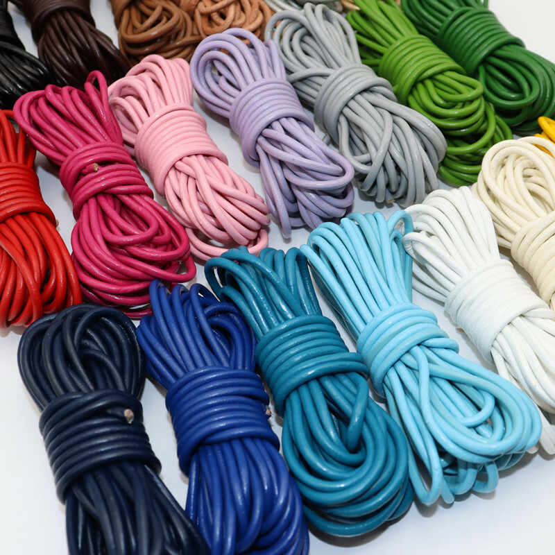 5M Rotondo Vera Pelle Cordino Corda Fai Collana Gioielli Vacchetta Filo 2mm