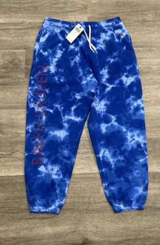 Polo Ralph Lauren Sweatpants Womens Large Jogger Terry Cloth Tie Dye Blue Marble
