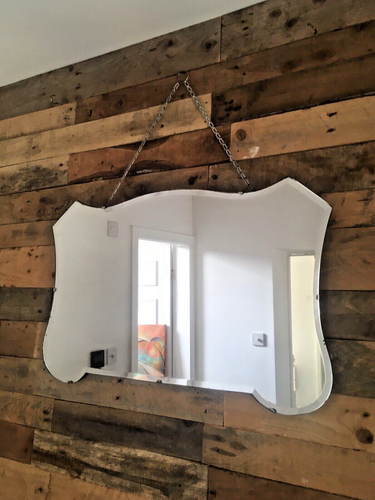 LARGE TOP QUALITY ART DECO SHIELD SHAPED OVER MANTLE BEVELLED EDGE WALL MIRROR - Picture 2 of 11