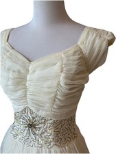 Vintage 50s Wedding Dress Tea Length Beaded Cap Sleeve Size 4/6 Cream
