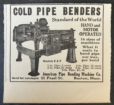 1922 American Pipe Bending Machine Co. Cold Pipe Benders Mini Vintage Print Ad