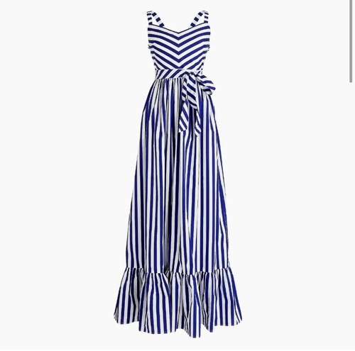J. Crew Gonzo Maxi Dress Blue White Striped 0 - No Belt - Picture 2 of 2