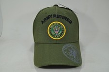 Army Retired Shadow Logo On Bill Mens Cap Baseball Cap - Olive Green - Adjus...