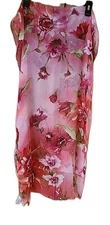 Adrienne Landau Studio* Sheer Floral Pink Accent Scarf*100%Silk*#62720* (20x68)