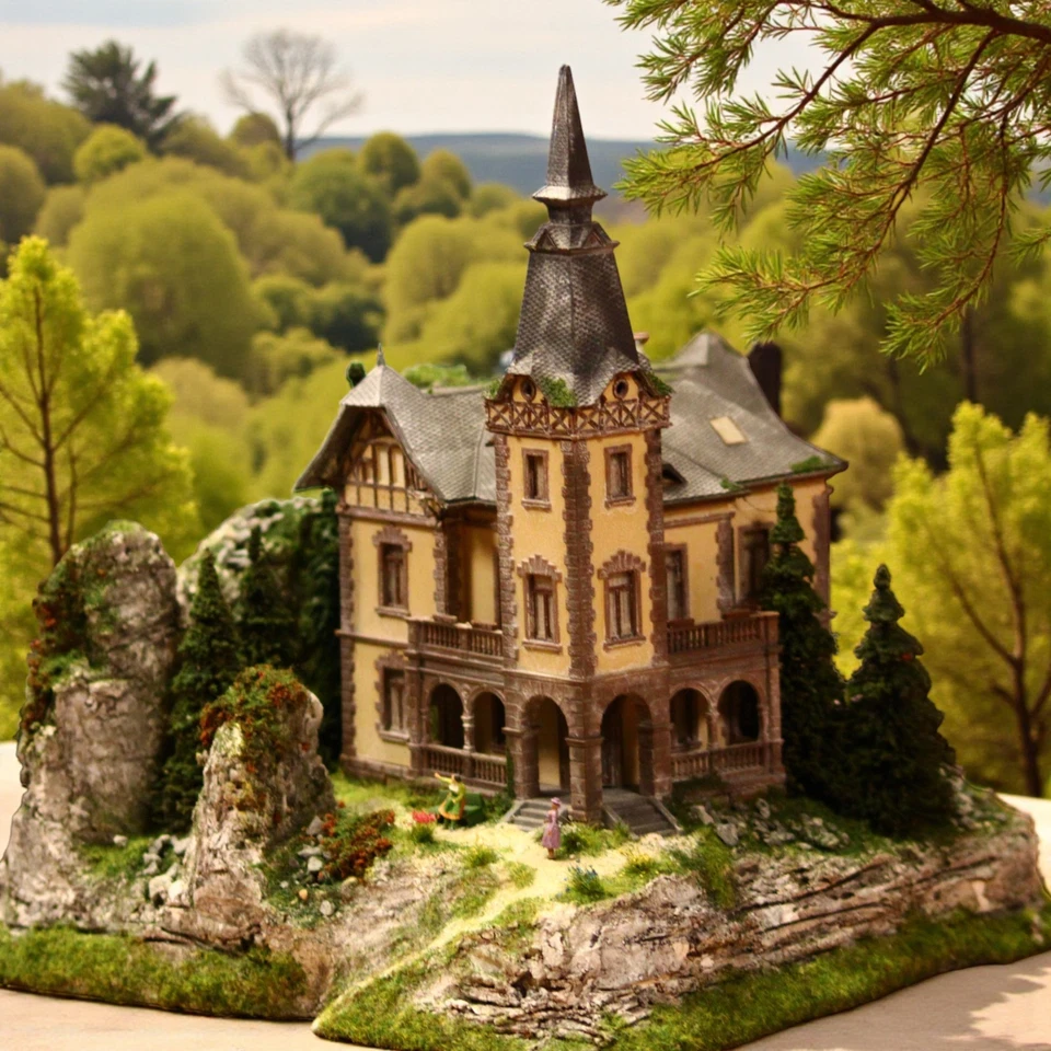 Diorama H0/1:87 Jagdschloss im Gebirge Berg Granit Felsen begrünt#patiniert