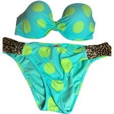 vintage Victoria's Secret Aqua Polka Dot Bikini Set