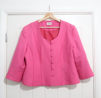 Vintage Caroline Charles Rosa Seide Blazer Jacke 3/4 Arm - Größe 18