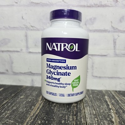 Natrol Magnesium Glycinate Supplements 240 mg - High Absorption 120 Caps 07/2027