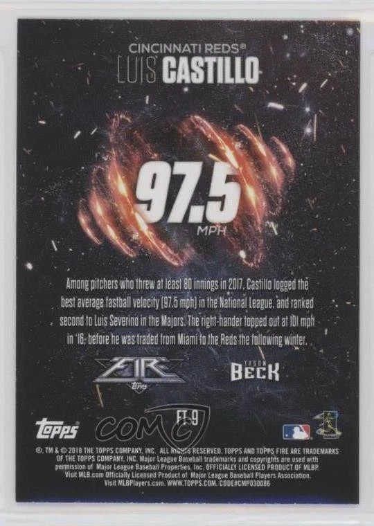 2018 Topps Fire Flame Throwers Luis Castillo #FT-9 - Image 2 of 2