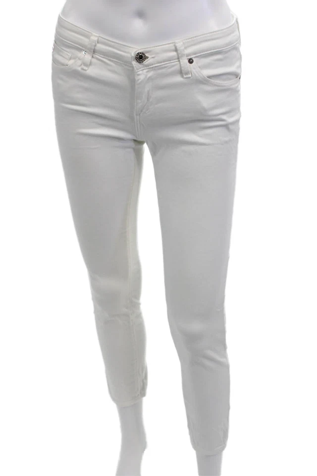 Pantalones de mezclilla ajustados al tobillo AG Adriano Goldschmied para mujer blancos con botones talla 25 Foto 2 de 4
