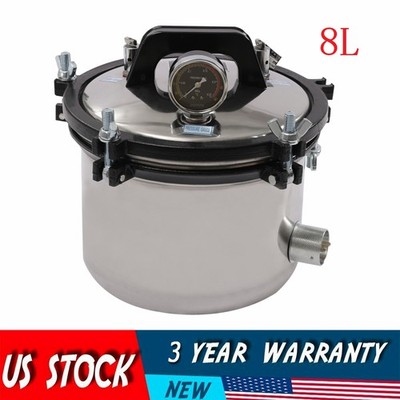 Portable 8L Pressure Steam Autoclave Sterilizer Stainless Dental Lab Equipment