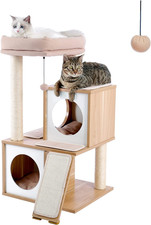 Cat Tree 35 Inches Wooden Cat Tower with Double Condos, Spacious Perch, Fully Wr