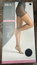 Silk Impressions ~ 2 Pair Women's Pantyhose Black 30 Denier Sheer ~ 3XL