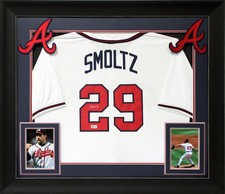 John Smoltz Signed White Pro Style Framed Jersey w/ Silver Sig BAS Witnessed