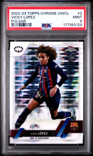2022-23 Topps Chrome UEFA Women's Champions League Pulsar #2 Vicky Lopez PSA 9
