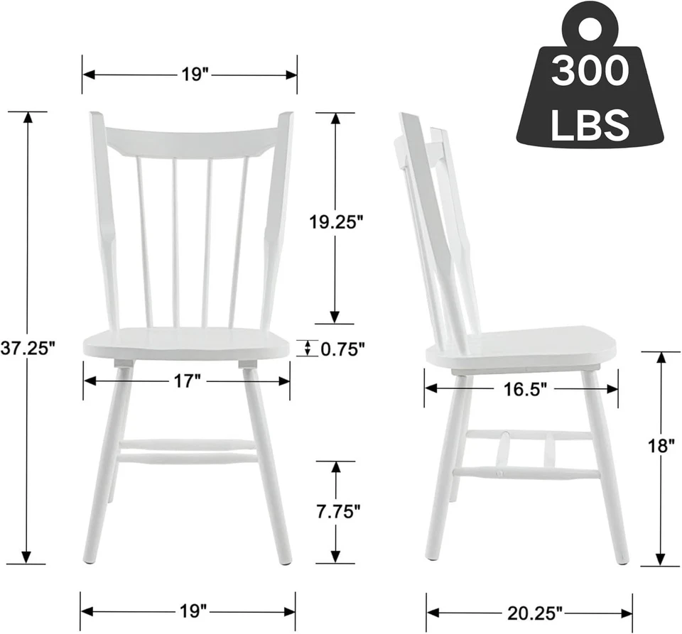 WAHSON — белые виндзорские деревянные обеденные стулья — набор из 2 - Изображение 3 из 4