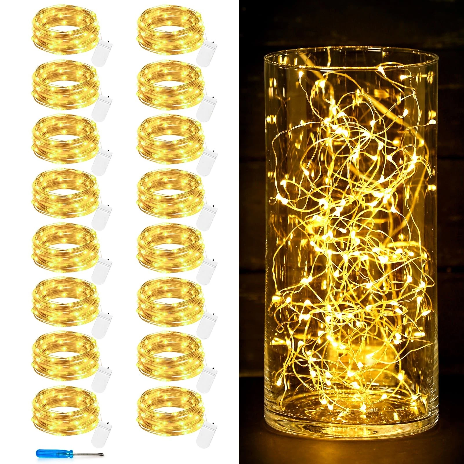 16 Pack 10 Ft 30 LED Fairy Lights Battery Operated Waterproof Warm White DIY