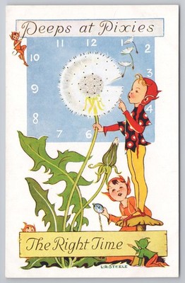 Peeps at Pixies The Right Time Pusteblume Uhr L.R. Steele J Salmon Postkarte
