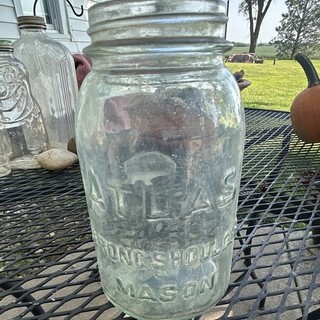 ATLAS Strong Shoulder Embossed Mason Jar Clear Glass Vintage Style