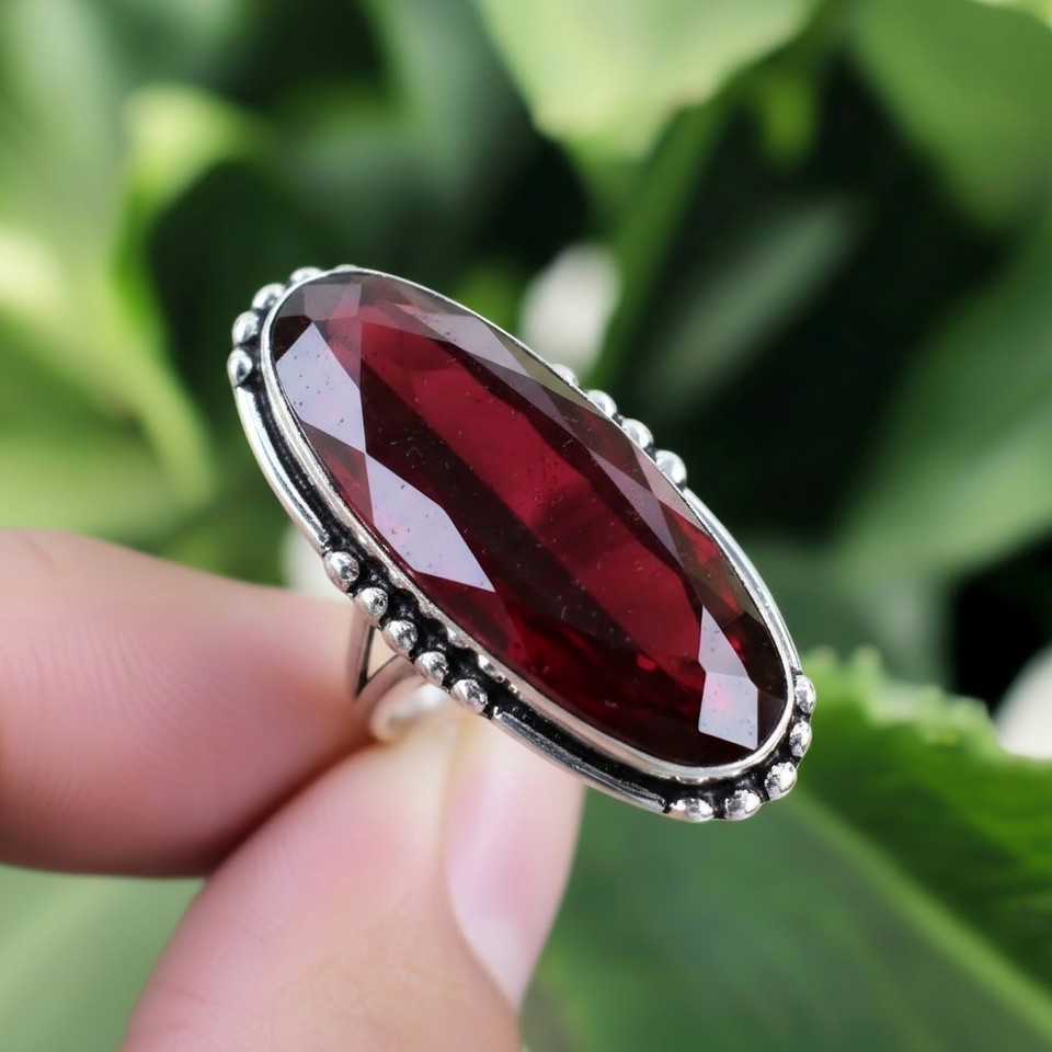 Grn Silver Rings Garnet Silver Ring 925 Sterling Silver Ring Handmade Gemstone Ring ...