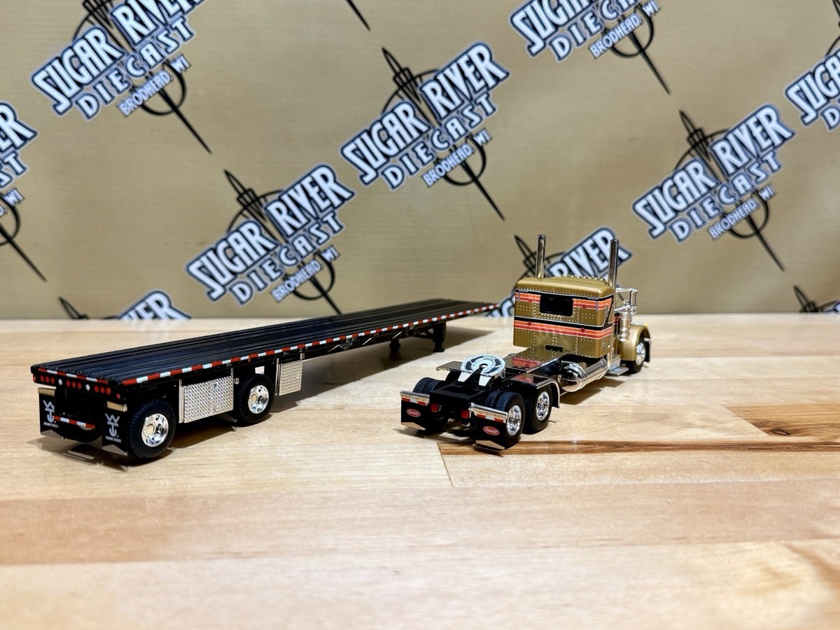 DCP 1/64 Peterbilt 379 Flatbed With Flatbed Trailer Semi Truck