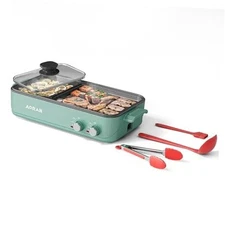 AORAN Electric Hot Pot with Grill, 2-in-1 Indoor Non-Stick Pot for Korean Green