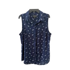 Banana Republic Navy Floral Sleeveless Button-Up Blouse