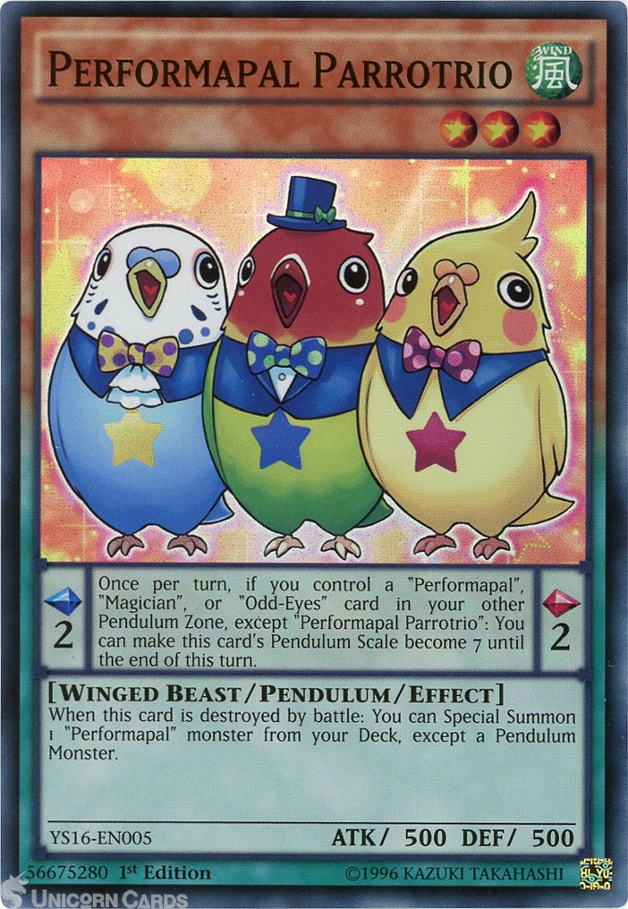 YS16-EN005 Performapal Parrotrio Super Rare 1st Edition Mint YuGiOh Card