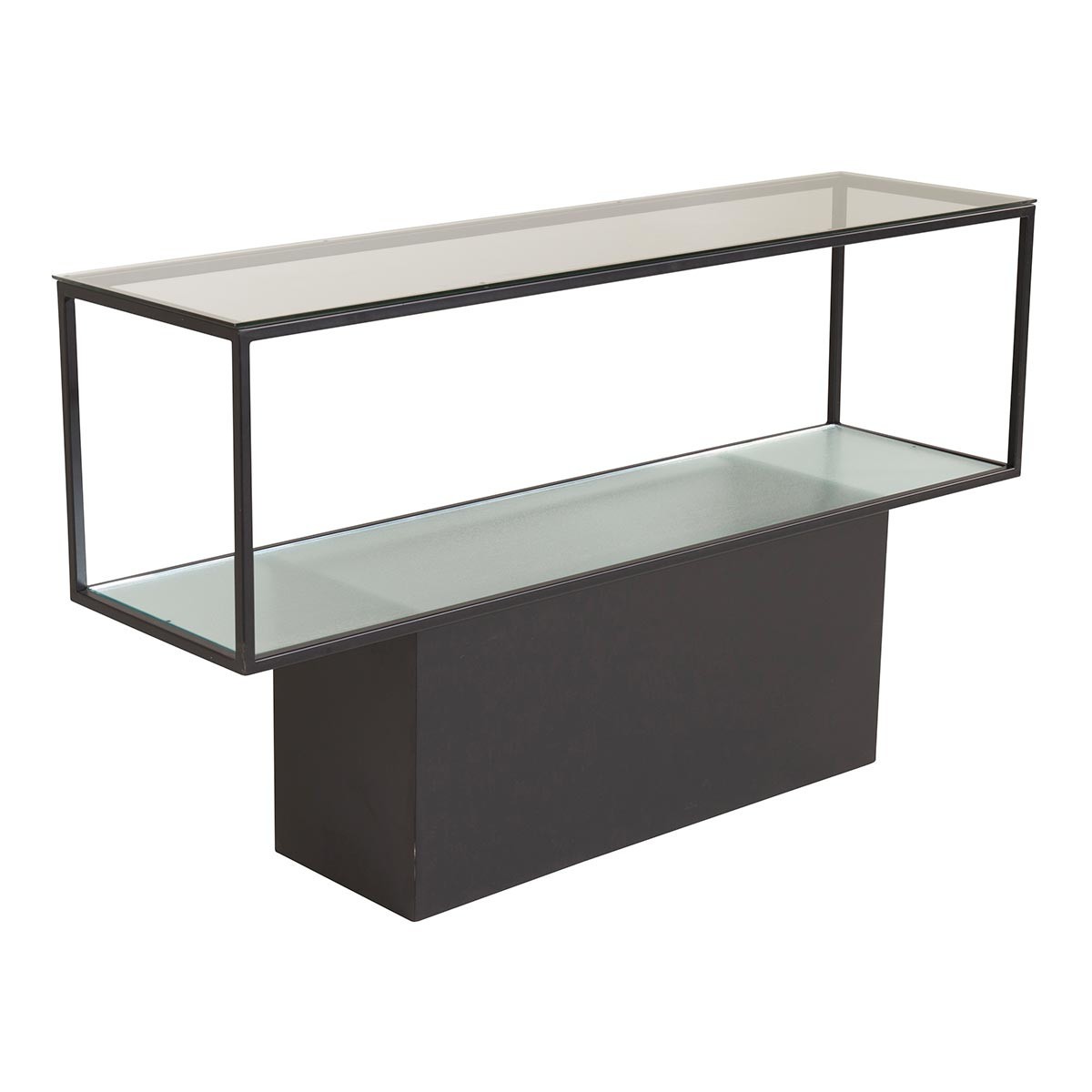 Console design Maglehem 130cm en verre fumé noir et acier haut de gamme