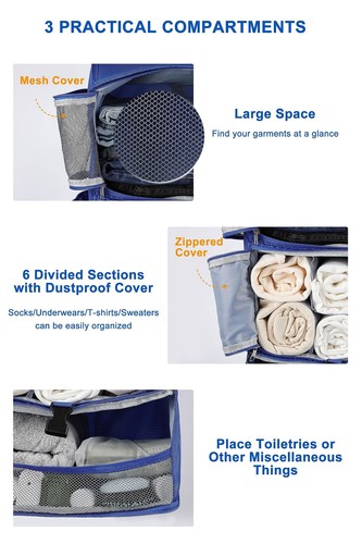 Hanging Packing Cubes Portable Closet 3-Shelf Travel Collapsible Compression - Picture 3 of 9