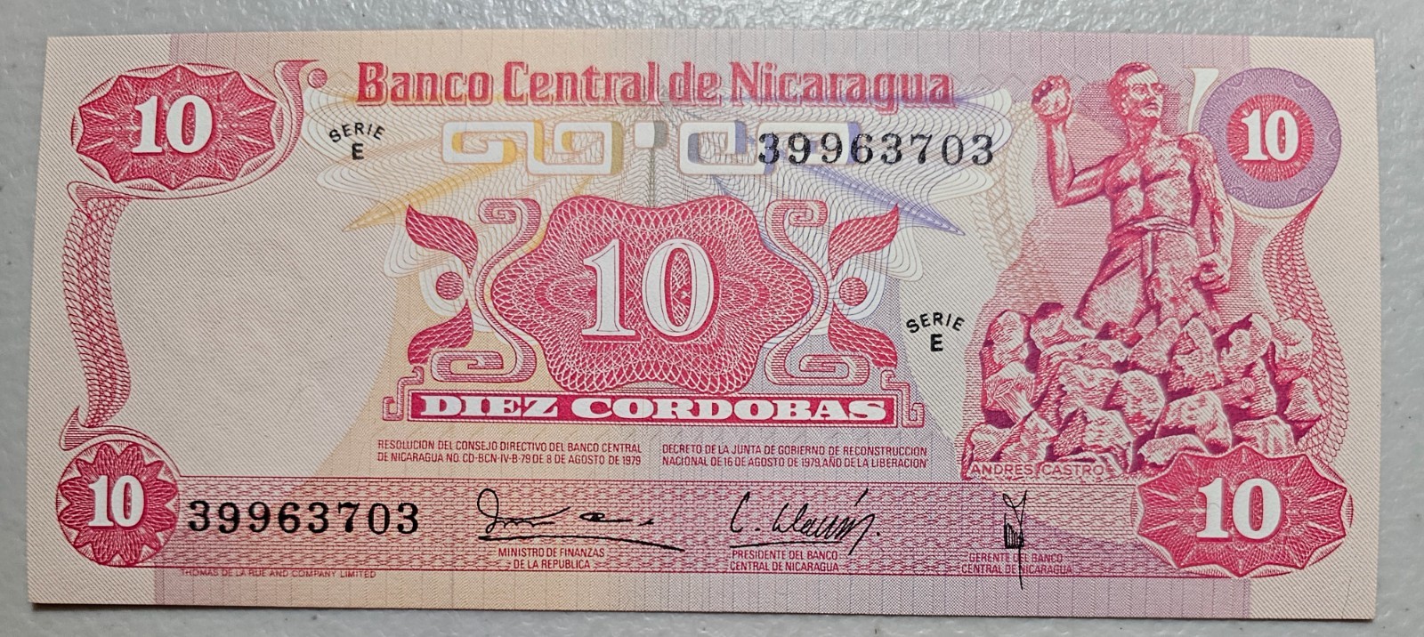 Nicaragua 10 Cordobas 1979 Series E Unc