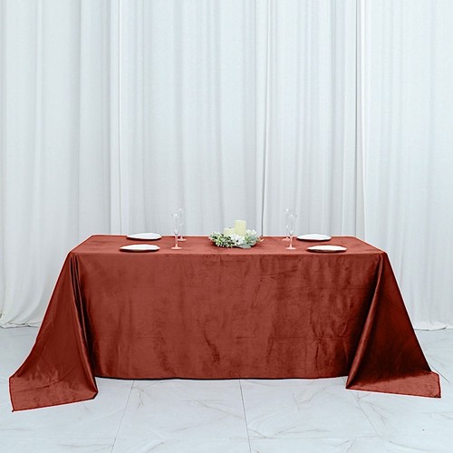 TERRACOTTA 90"x132" Premium Velvet Rectangular Tablecloth Wedding Party Linens - Picture 5 of 8