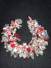 Statement Charms and Beads Bracelet Silver Charms and Glass Beads Fun and Full