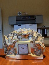 Ceramic table clock, mantel clock, with birds, mech. Movement, antique, probably around 1950?