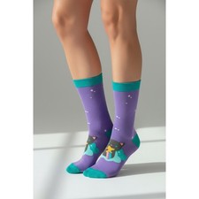 New Black Cat Kitten Kitty Purple Shooting Star Rainbow Lady Woman's Socks 7-10