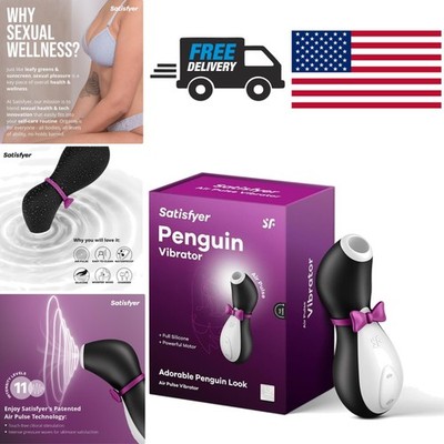 Penguin Vibrator Sex Toy for Women with 11 Intensity Levels in Black and White