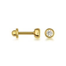 14K Gold 4.3mm Bezel Set Cubic Zirconia Solitaire Stud Earrings