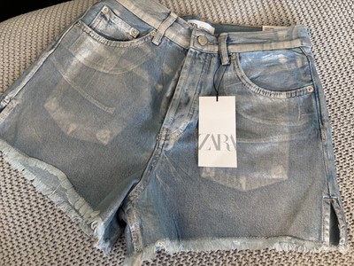 Zara, Short, Hose kurz, Jeans-Hotpants, High-Rise, Silber, Gr. 38, neu!