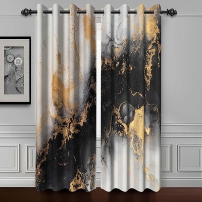 Black Gray Gold Marble Abstract Art Fluid Golden Luxury Marble Thermal 46Wx72H