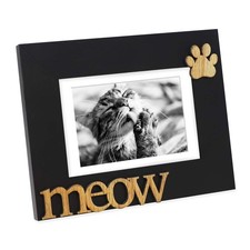 Black Wood Sentiments Cat  Meow  Picture Frame, 5x7 inch with Mat, Photo Gift...