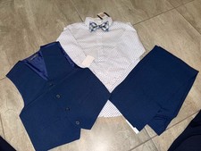 Boys 3 Piece Formal Suit Set Blue Vest Pants White Dress Shirt Bow Tie 6 Reg