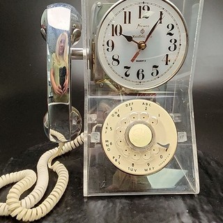 MCM Nichco ITT Phone Clock Clear Lucite Chrome Rotary Quartz For Parts